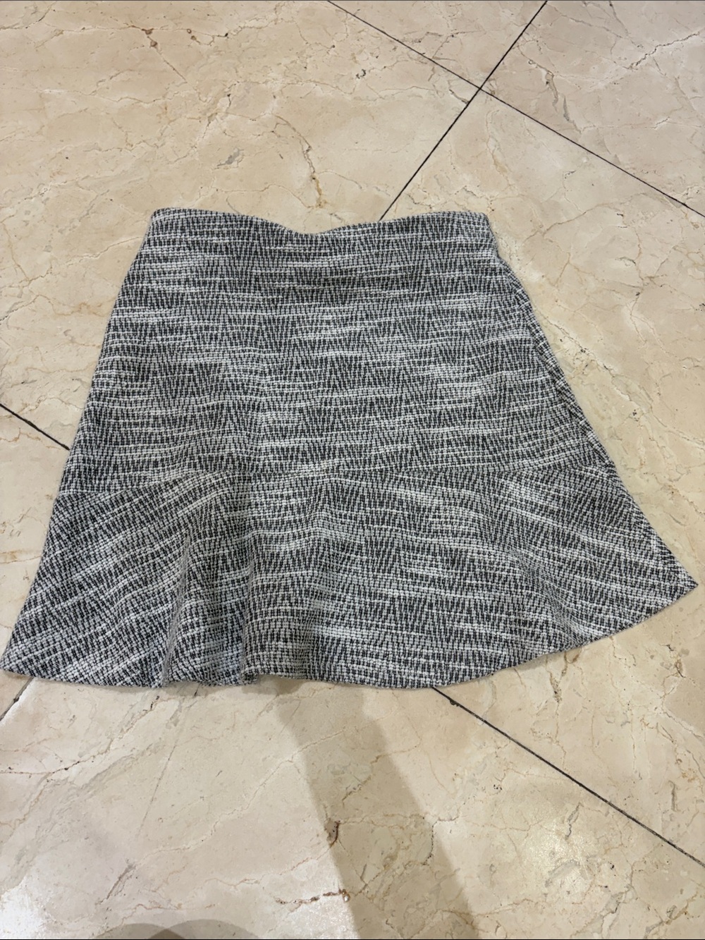 LOFT Black and White Patterned Skater Skirt
